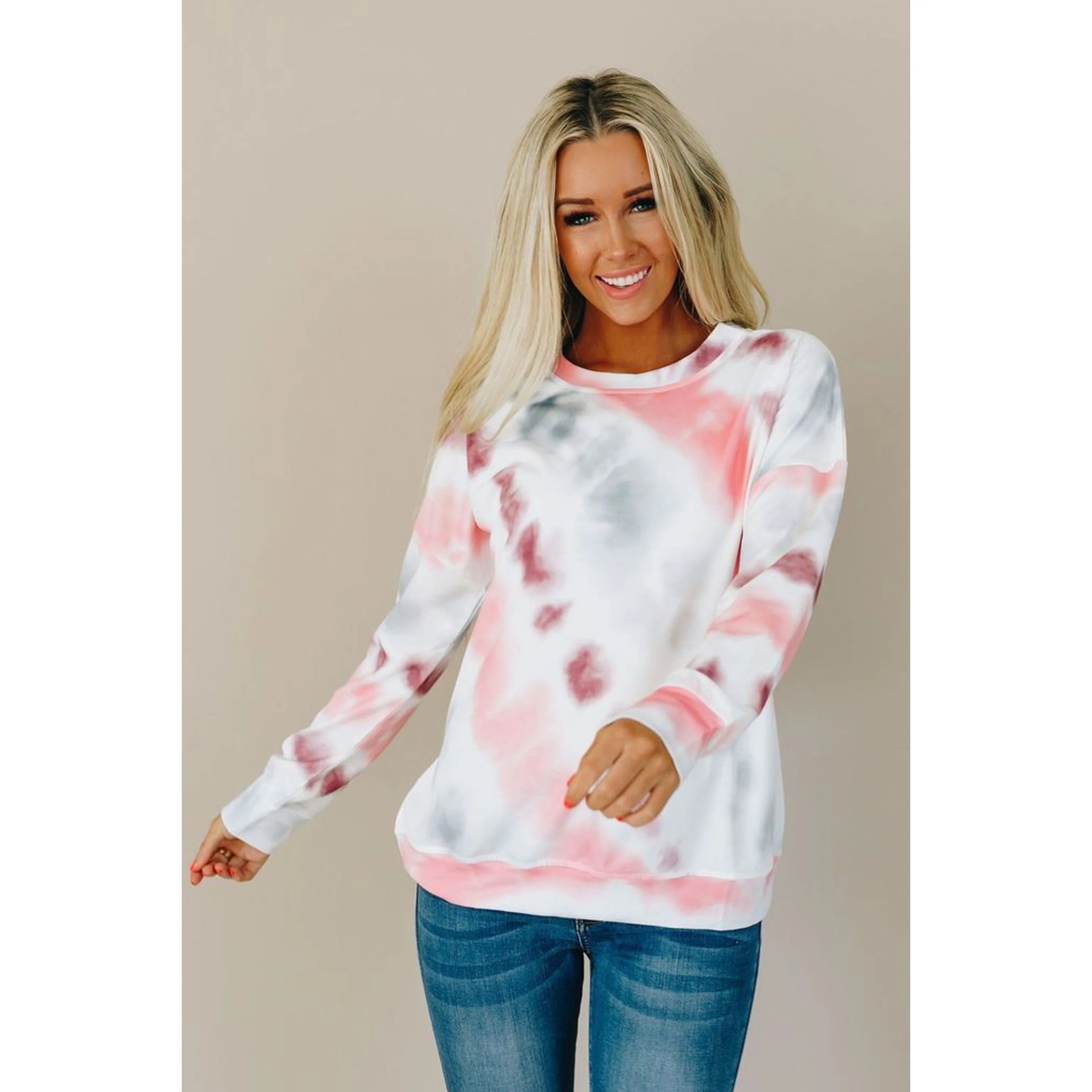 TD Magic Women's Crewneck Sweater Breathable Tie Dye Print Fashionable Bow Collar Casual Winter Style Long Knitted Stripe Front