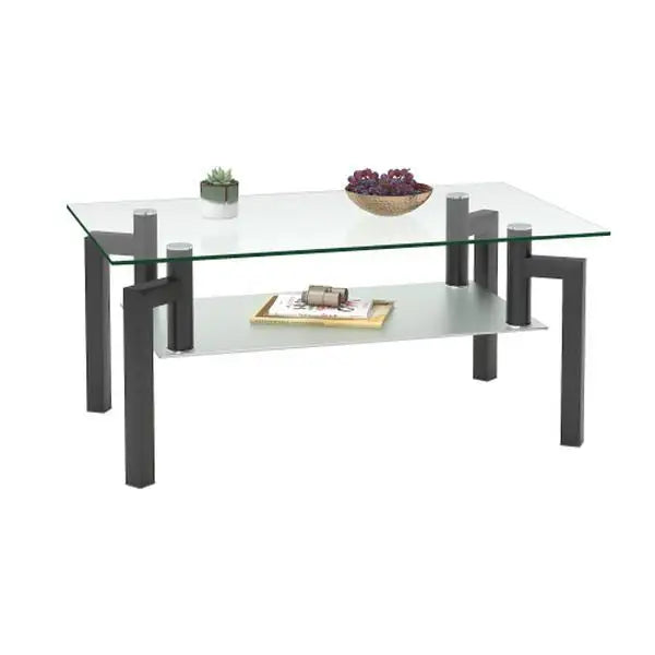 Modern Rectangle Black Clear-Glass Coffee Table for Living Room Durable Home Furniture Made in China