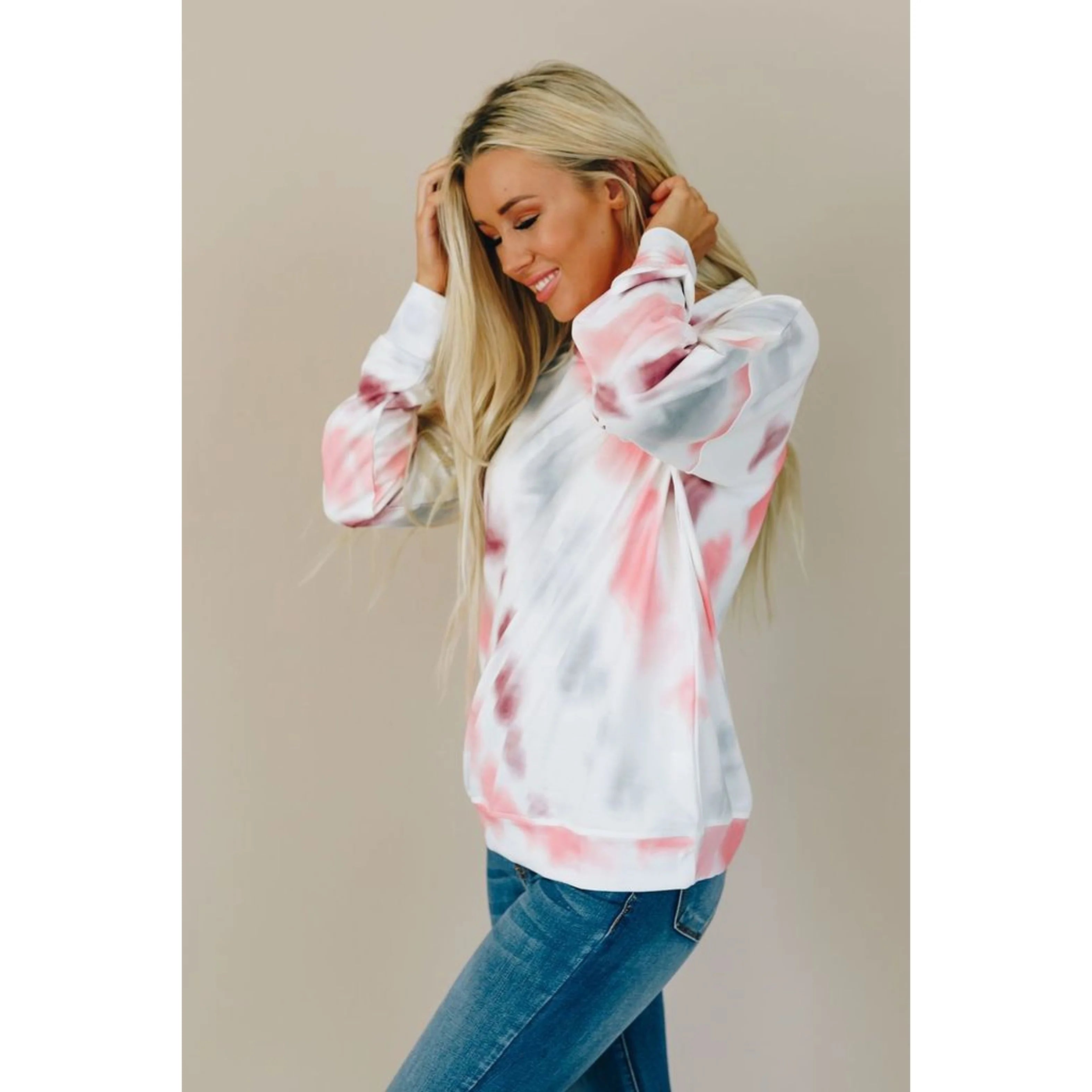 TD Magic Women's Crewneck Sweater Breathable Tie Dye Print Fashionable Bow Collar Casual Winter Style Long Knitted Stripe Front