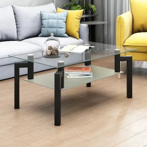 Modern Rectangle Black Clear-Glass Coffee Table for Living Room Durable Home Furniture Made in China