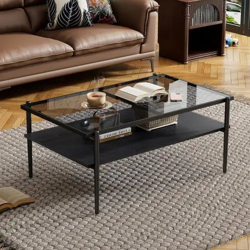 Modern Set of 3 Coffee End Tables Tempered Glass with MDF Layer Gray Rectangle Pattern Made in China for Living Room