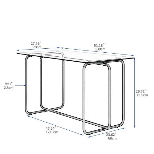 Black 1-Piece Rectangle Dining/Kitchen Table with Metal Frame and Tempered Glass Assembled Made in China