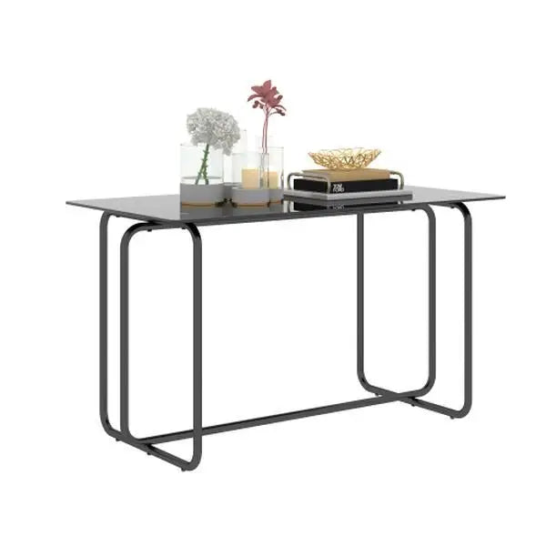 Black 1-Piece Rectangle Dining/Kitchen Table with Metal Frame and Tempered Glass Assembled Made in China