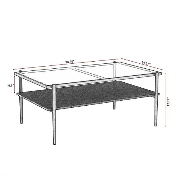 Modern Set of 3 Coffee End Tables Tempered Glass with MDF Layer Gray Rectangle Pattern Made in China for Living Room