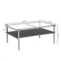 Modern Set of 3 Coffee End Tables Tempered Glass with MDF Layer Gray Rectangle Pattern Made in China for Living Room