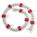 New Luxury 13mm Wide Gold Silver Micro Pave Red Gem Cubic Zircon 14k Real Gold Plated Cuban Link Chain Jewelry Necklace for Men