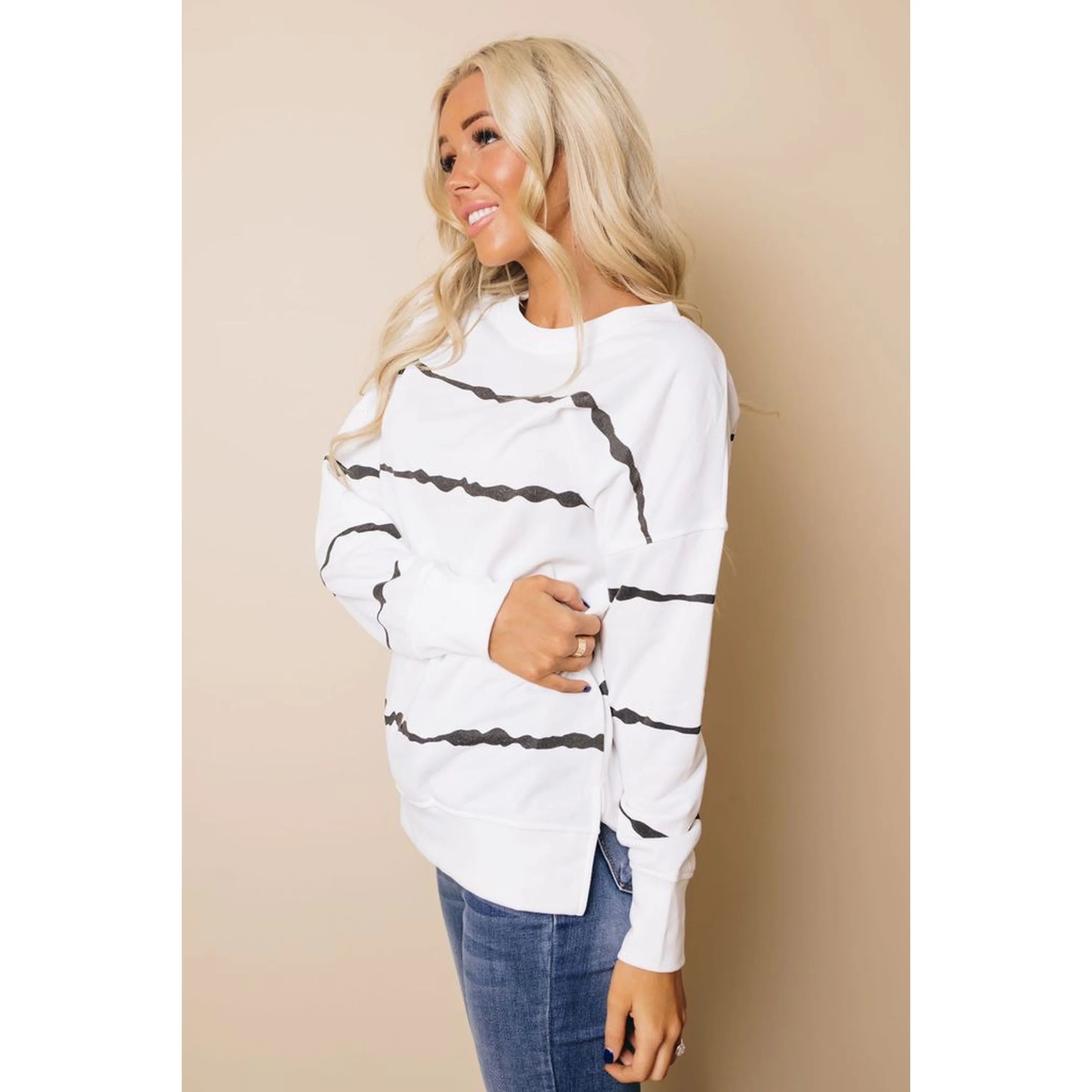 TD Just Breathe Women's Pullover Sweater Tie Dye Striped Design