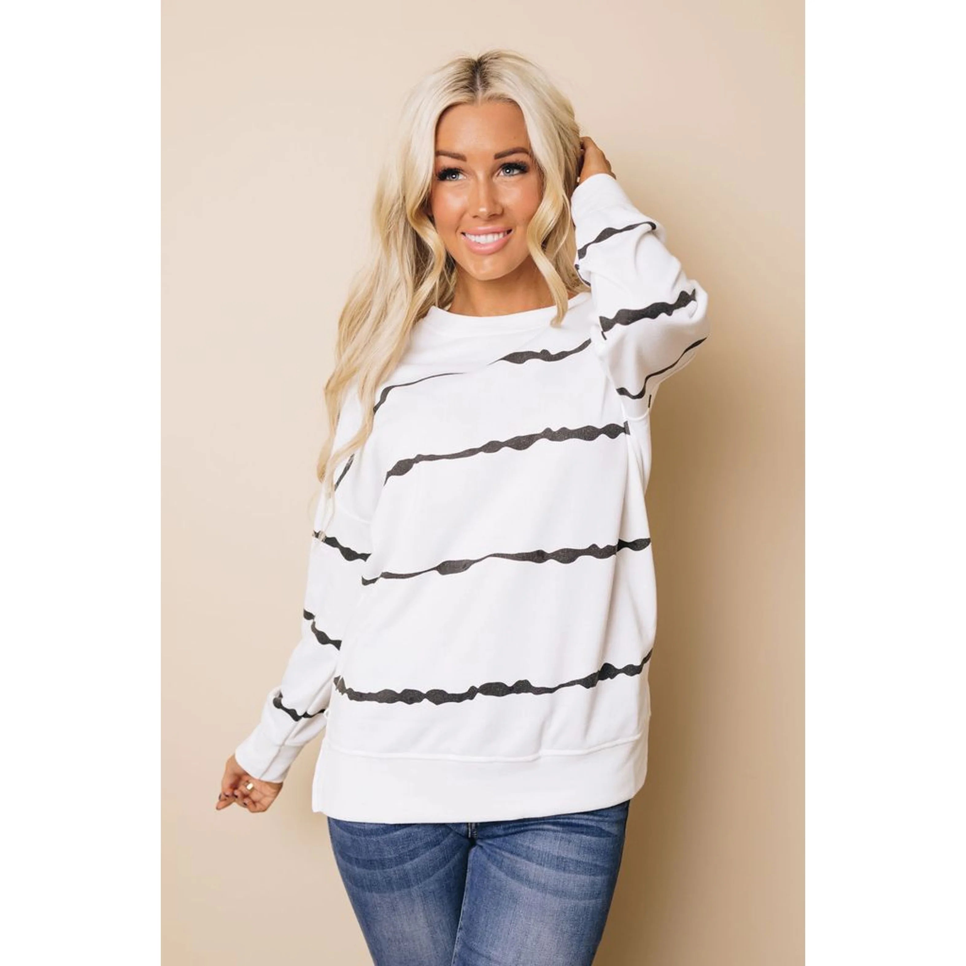 TD Just Breathe Women's Pullover Sweater Tie Dye Striped Design