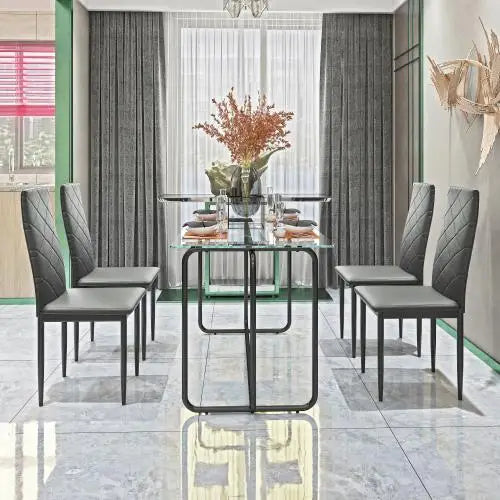 Black 1-Piece Rectangle Dining/Kitchen Table with Metal Frame and Tempered Glass Assembled Made in China