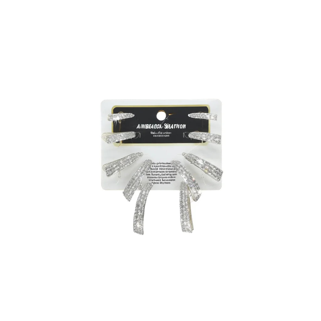 Aimibeaga Hair Clips 12 Cm Rhinestone Elegant Women Daily Use White Gold Color High Quality Cardboard Packaging Model E3510
