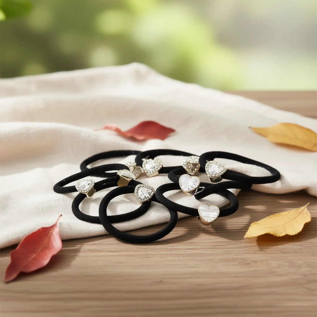 ELEGATE LICA.01.4 Elegant Unisex Fabric Hair Bands Rhinestone Heart Charms European American Style High Elasticity Daily Wear