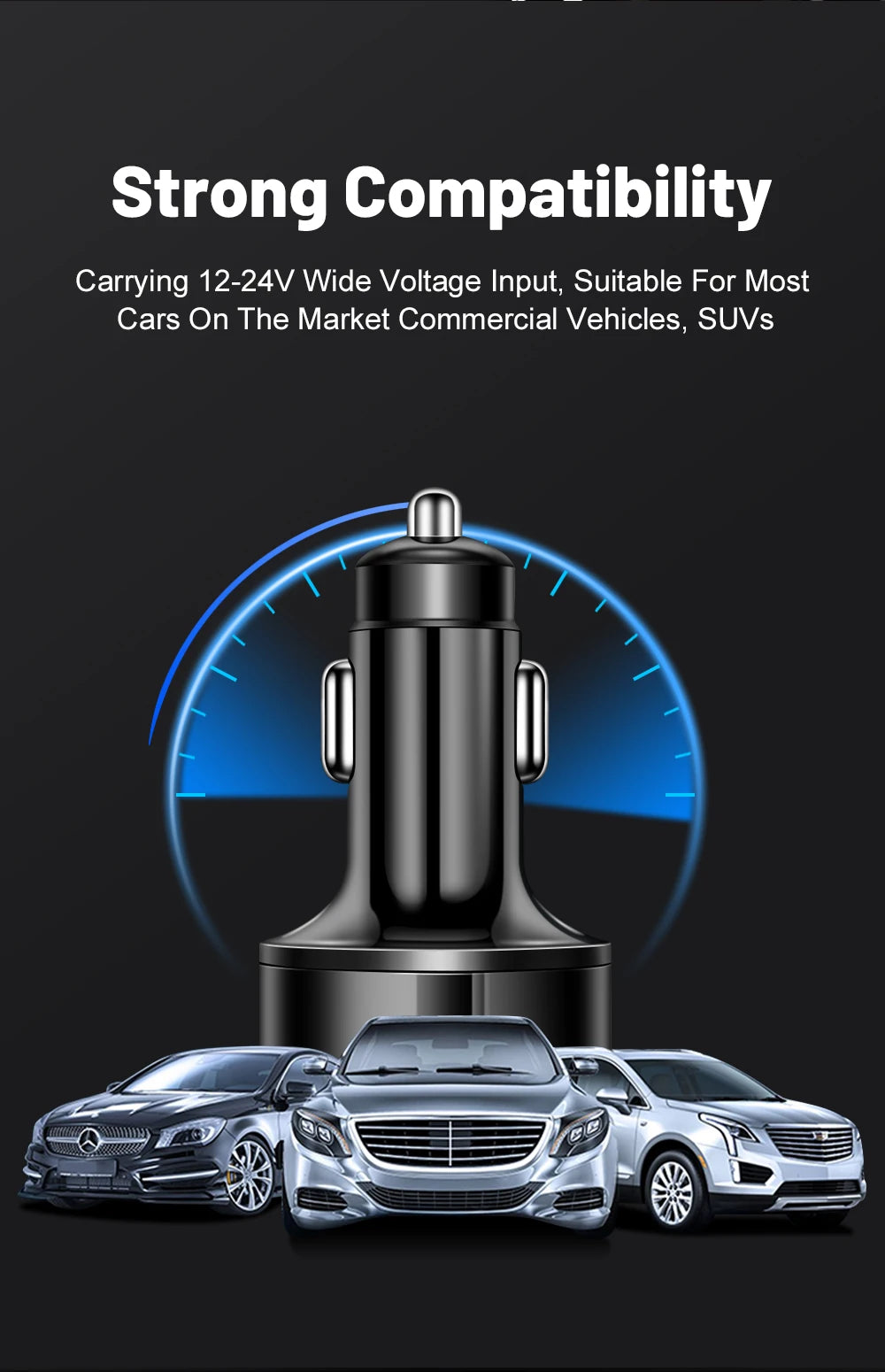 6 In 1 Car Charger Total 100W Super Fast Charging Multi-port Voltage Car With Vehicle Digital Display Mobile car Phone Charger
