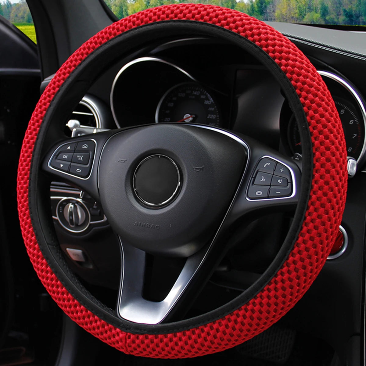 Summer Four Seasons Breathable massage comfortable mesh cloth car steering wheel cover women's car accessories black